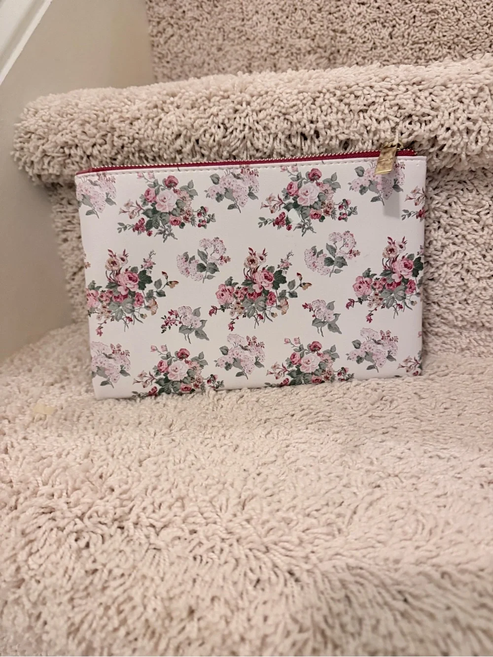 Laura Ashley Cream Floral Cosmetic Pouch with Gold 'A' Monogram